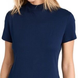 Theory Mock Neck Organic Pima Cotton T-Shirt in Navy